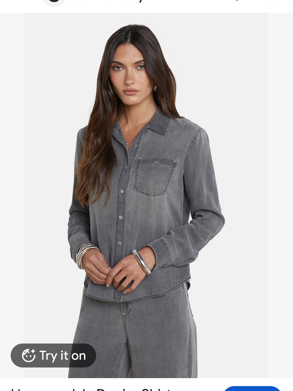 L'AGENCE Isla Tencil Washed Solace Charcoal Denim Shirt